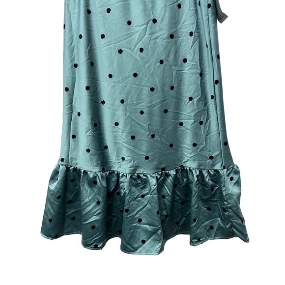 Forgotten Grace Polka Dots Skirt Ruffled Bottom Satin Blue Black Women's L NWT - Picture 3 of 8
